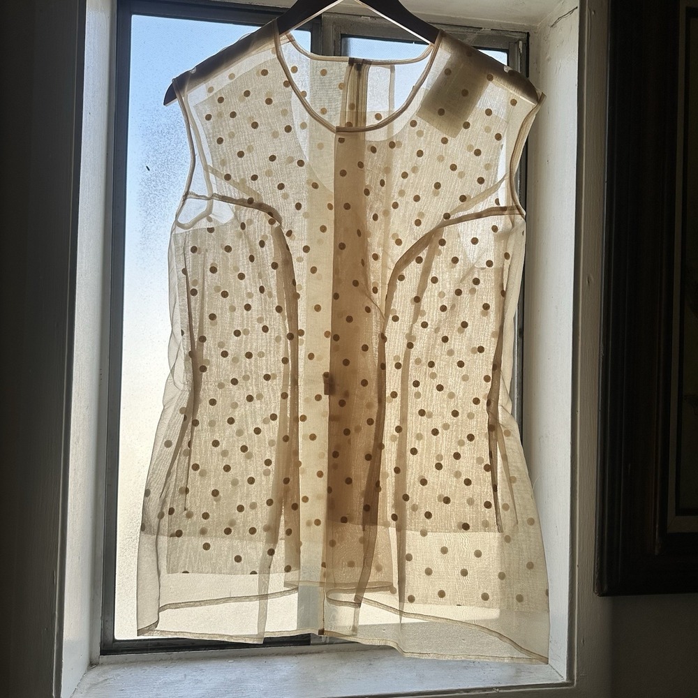 Vintage 90's COMME des GARCONS Sheer Flocked Polka Dot Yellow Sleeveless Medium
